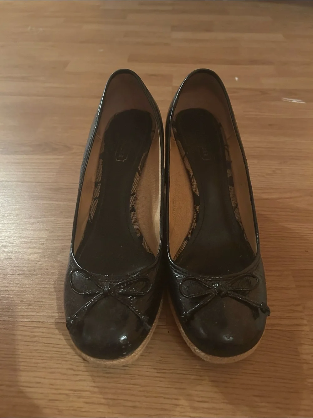 Coach Black Leather Wedge Espadrille Ballet Flats